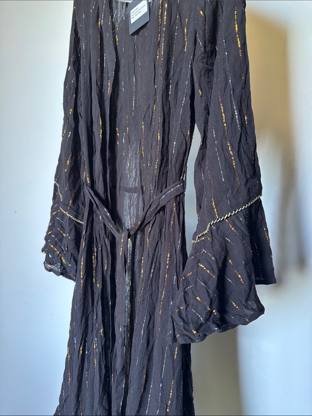 America & Beyond Dark Angel Black Kimono Silver Gold Lurex Stripe - Picture 3 of 7